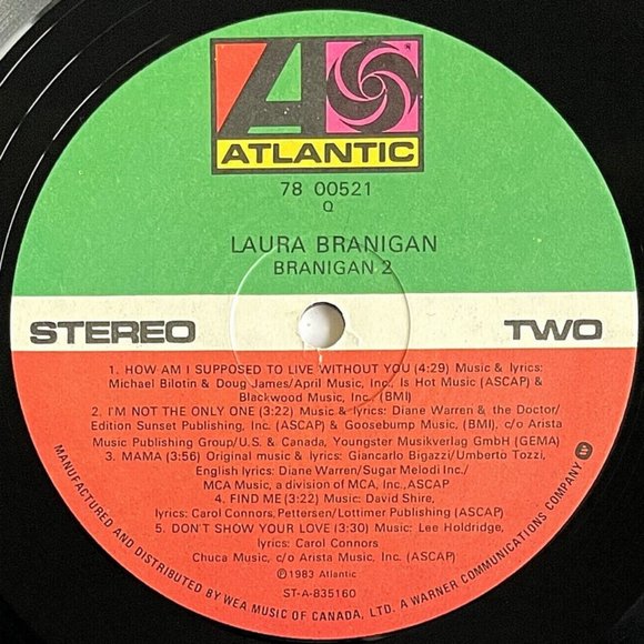 Laura Branigan BRANIGAN 2 ~ RECORD ALBUM 1983 CANADA 1st Ed. 39Yrs! RARE VINTAGE - Picture 6 of 8